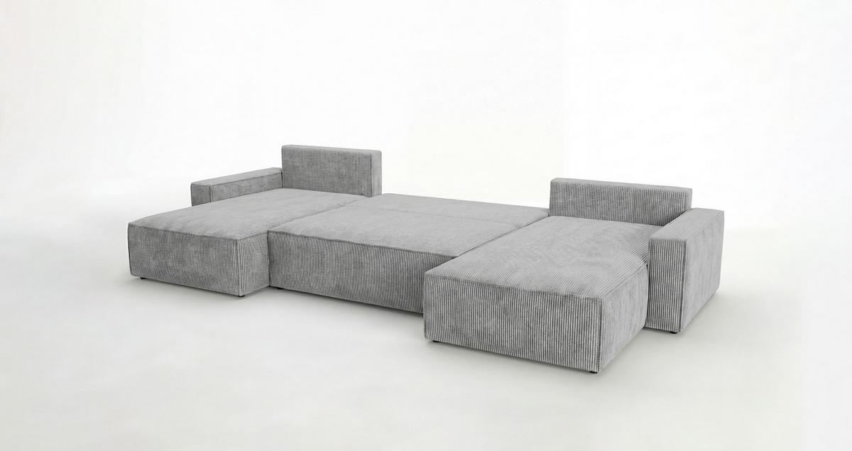 SEDACÍ souprava VIENNA tvar U šedá manšestr Poso 55 - funkce spaní, úložný prostor - šedá, textil (385/86/185cm) - Cornero