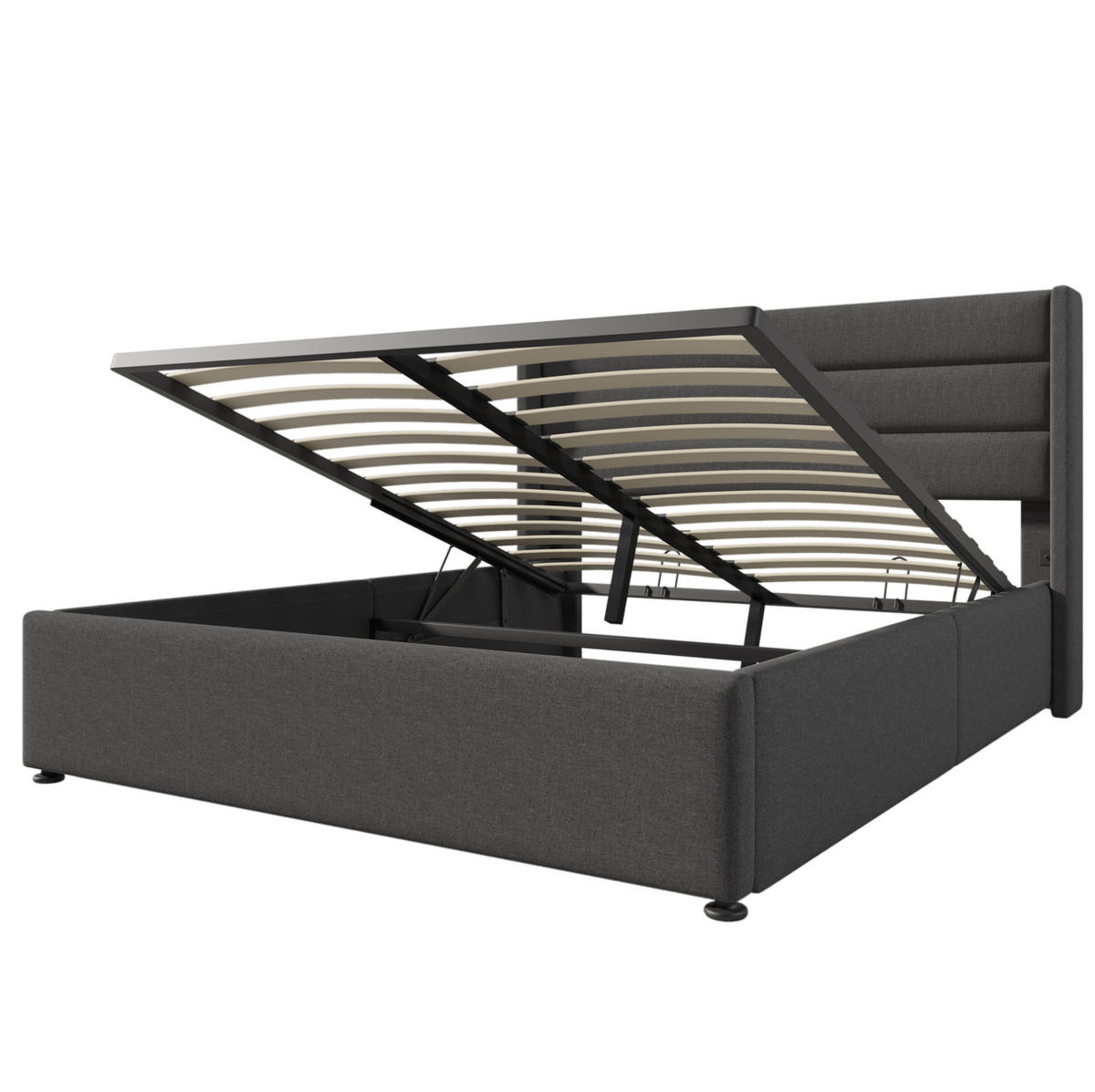 POLSTERBETT aus Leinen 140x200 cm Grau mit Hydraulik-Bettkasten und Federkernmatratze - Grau, Textil (140/200cm) - IVMEU