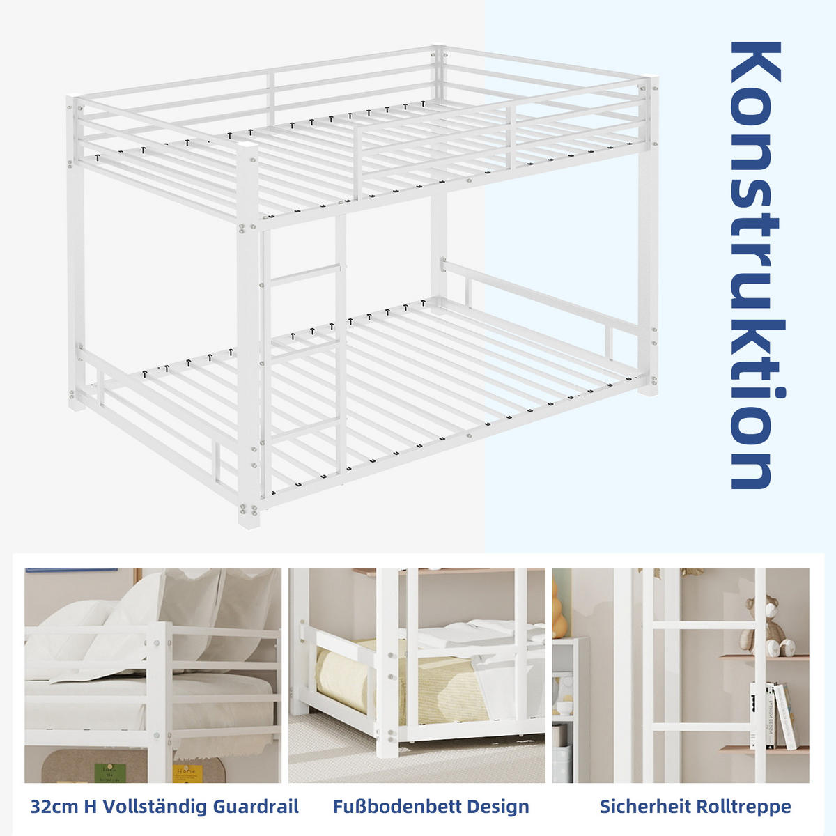 ETAGENBETT mit Leiter 197 x 98 x 136 cm Metall Weiß - Weiß, Metall (90/190cm) - Meubliv