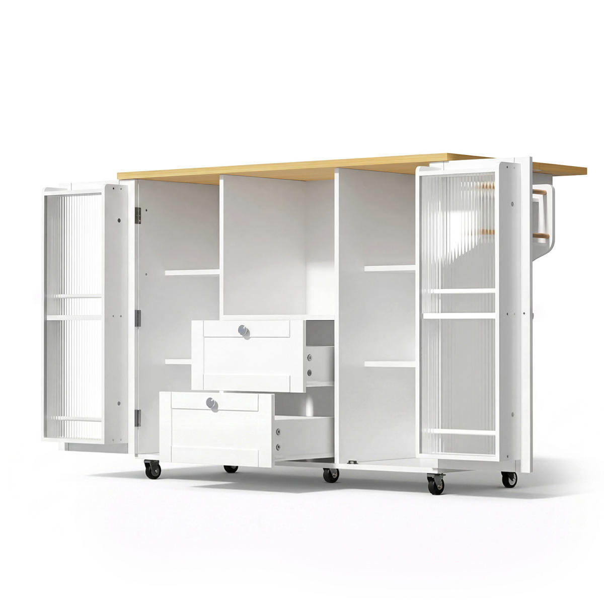 KÜCHENINSEL 120 cm FSC MDF Natur Weiß mit Klappbarer Arbeitsplatte und 2 Schubladen - Weiß, Holzwerkstoff (70/92/120cm) - Korfee