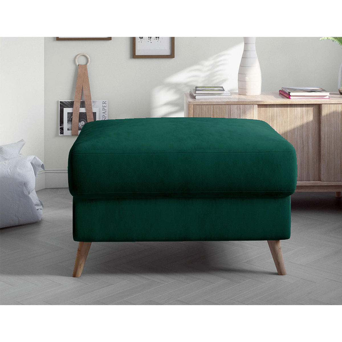 POLSTERHOCKER Asgard grün 77 / 75 / 45cm - Braun/Grün, Holz/Holzwerkstoff (77/45/75cm) - Feldmann-Wohnen