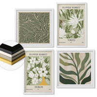 WANDBILDER 4er-Set - 50x50 cm & 40x60 cm Weißer Rahmen - Pflanzenmuster, Boho-Dekorationen - Weiß, Kunststoff (50/50cm) - ArtPrintCave