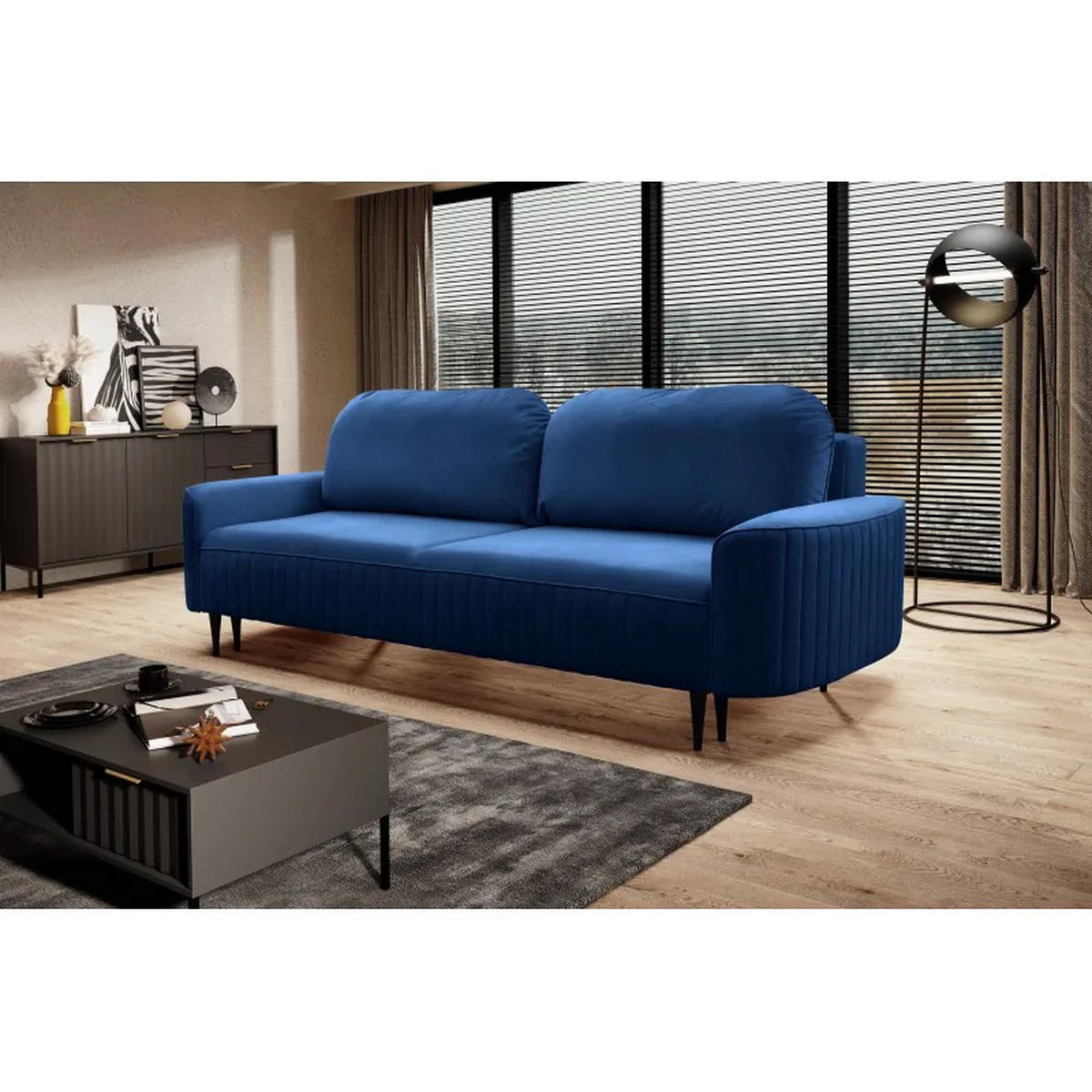 SCHLAFSOFA ANES, Sofa mit Schlaffunktion und Bettkasten, Farbe: Blau, Velourstoff - Blau, Textil (244/92/102cm) - Sepro Meble