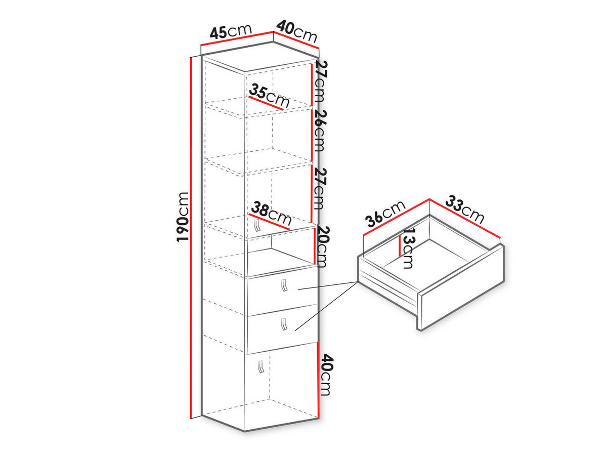 REGAL Planet 04 L / P - Eichefarben/Schwarz, Holzwerkstoff (45/190/40cm)