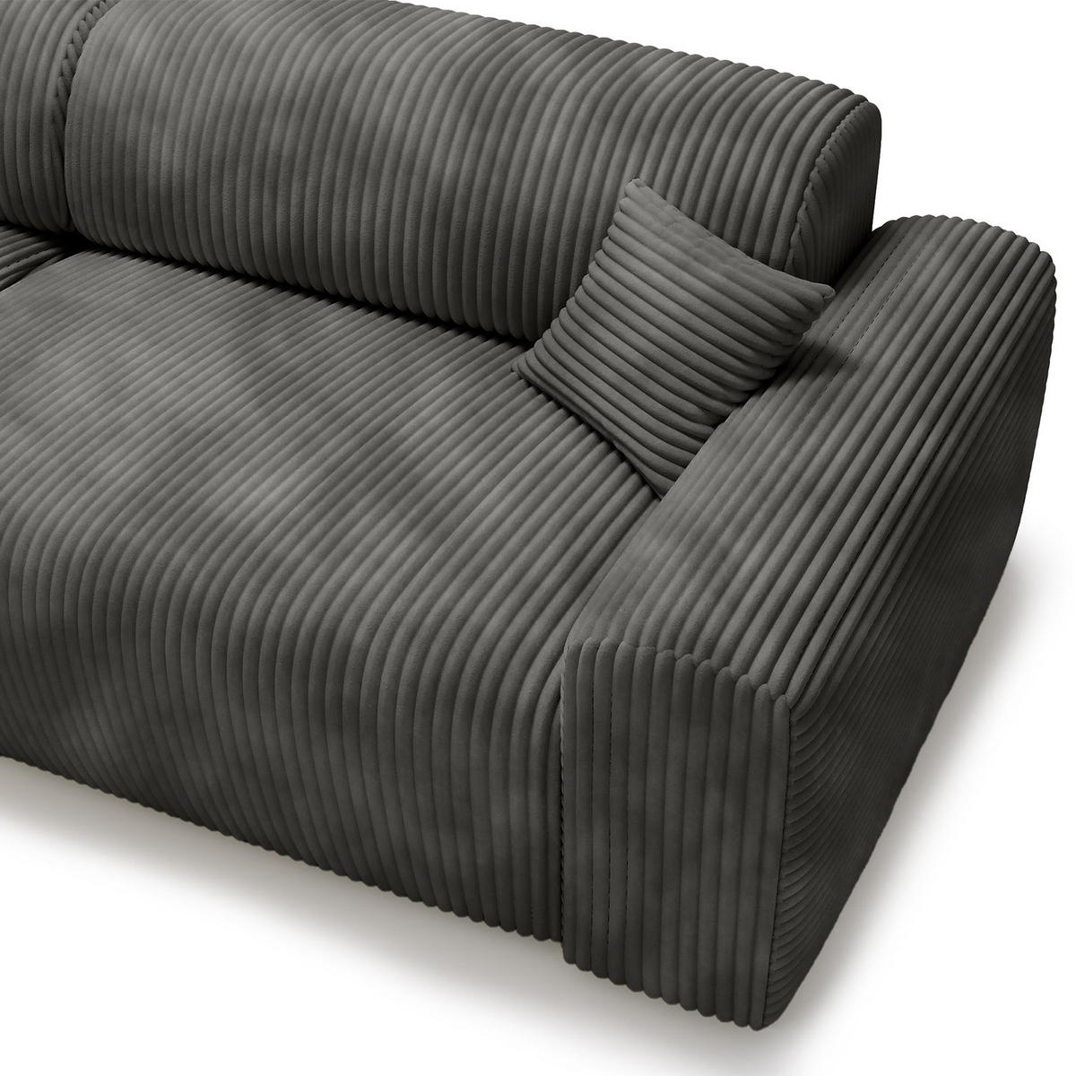ECKSOFA mit Longchair - Cord - Schwarz/Grau, Kunststoff/Textil (284/178cm) - home24