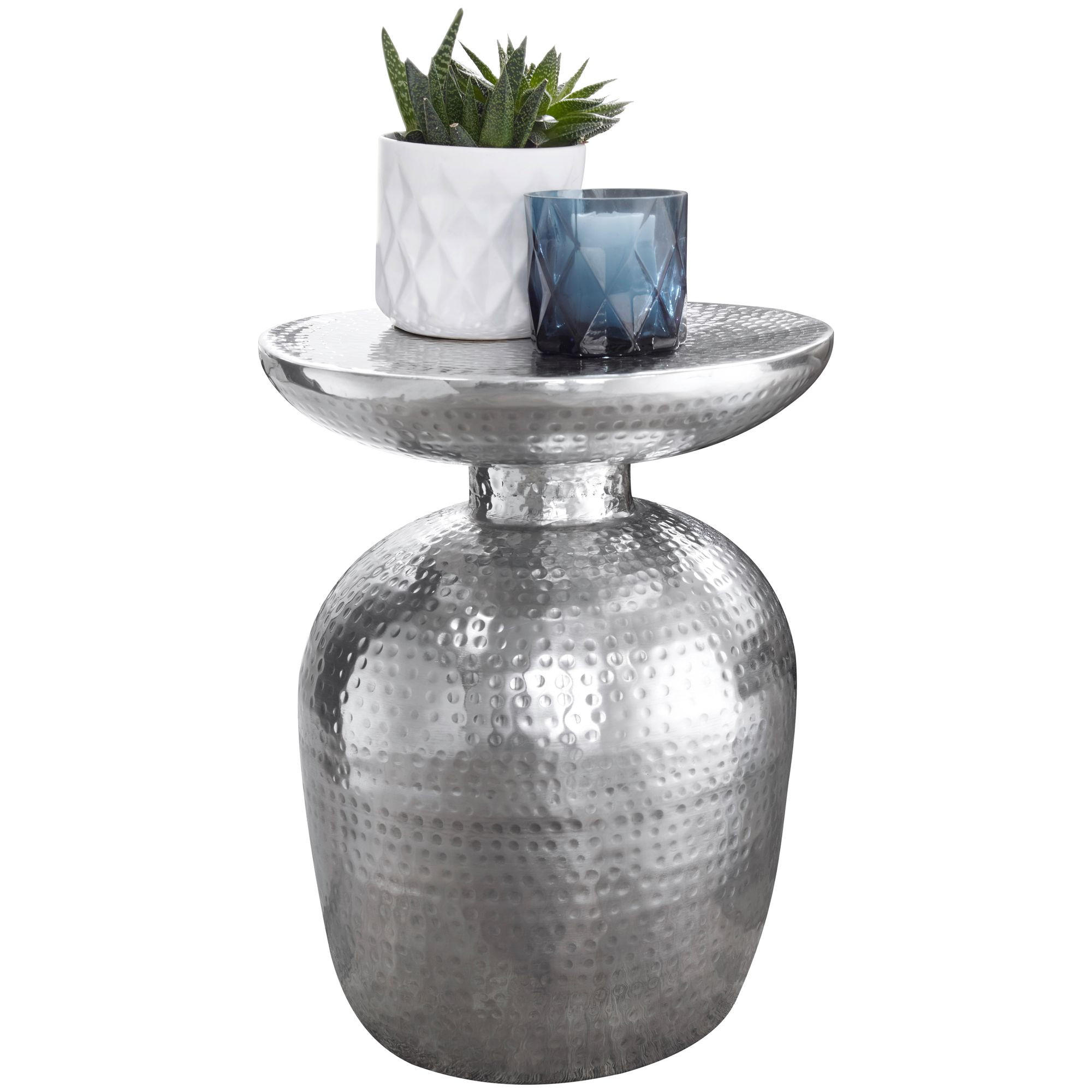 BEISTELLTISCH Aluminium Hammerschlagstruktur Belastbar ENNS, Silber 36x36x46 cm - Silberfarben, Metall (36/36/46cm) - KADIMA DESIGN
