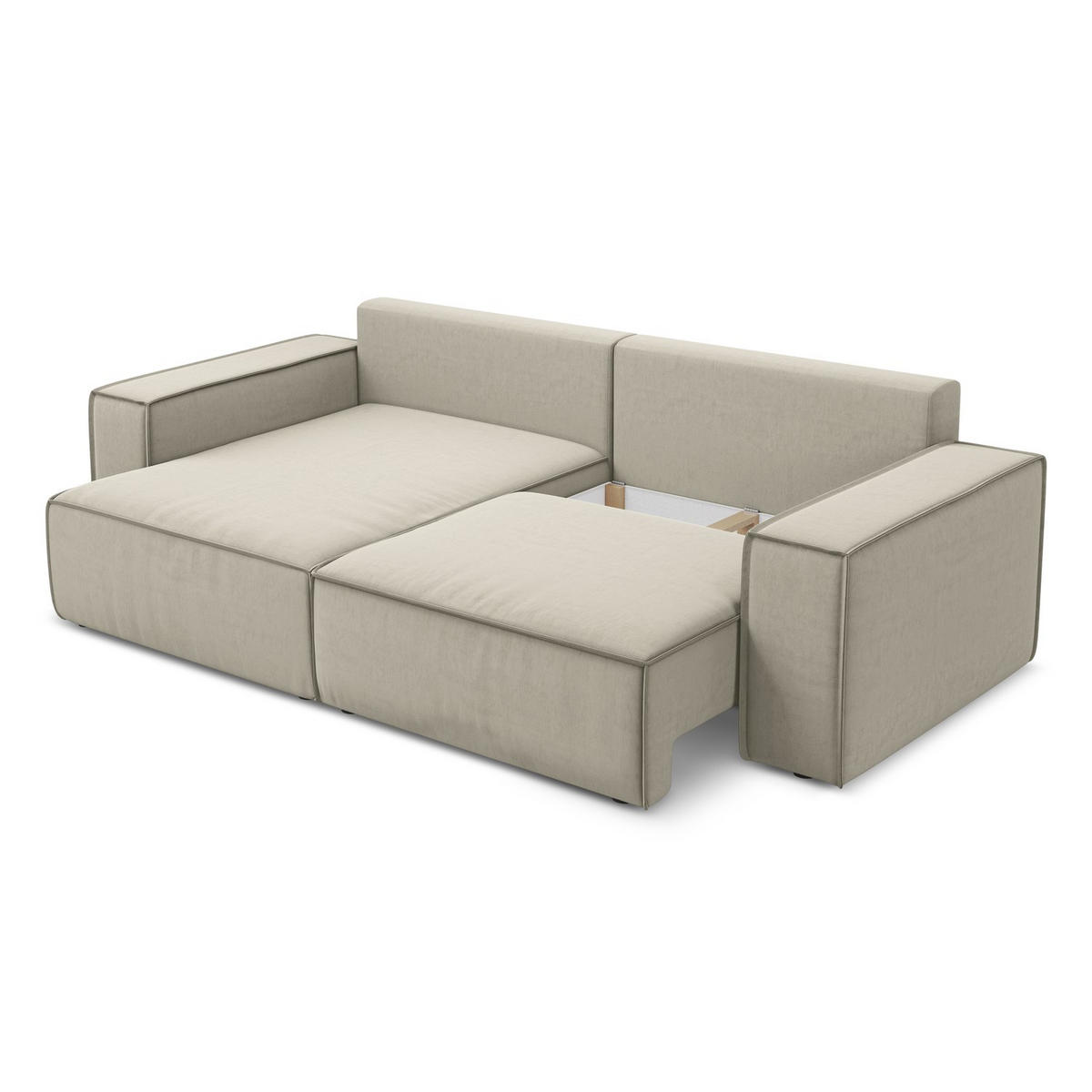 ECKSOFA mit Schlaffunktion Samt Stoff Creme - Perlmutt/Creme, Kunststoff/Textil (148/257cm) - LaMiaSofa