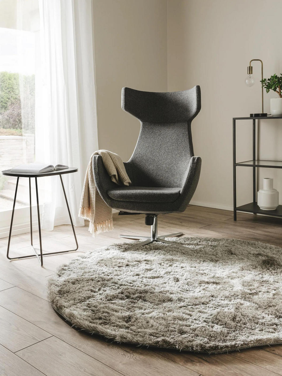 HOCHFLORTEPPICH Whisper Grau ø 200 cm rund - Grau, Textil (200/200cm) - benuta Nest