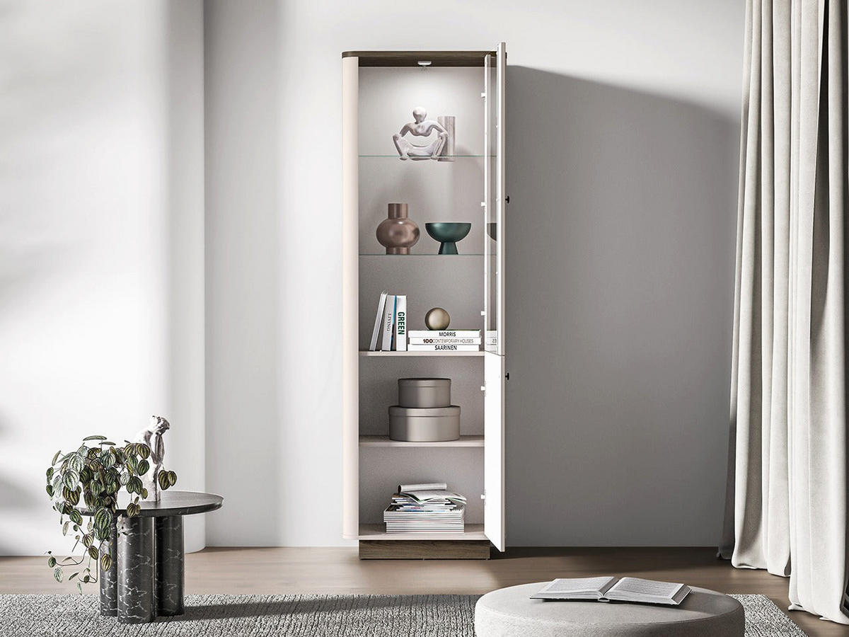 VITRINE – 65 cm – Vilavio – Kaschmir / Eichefarben - Kaschmir/Eichefarben, Holzwerkstoff (65/200/40cm) - hi-markt