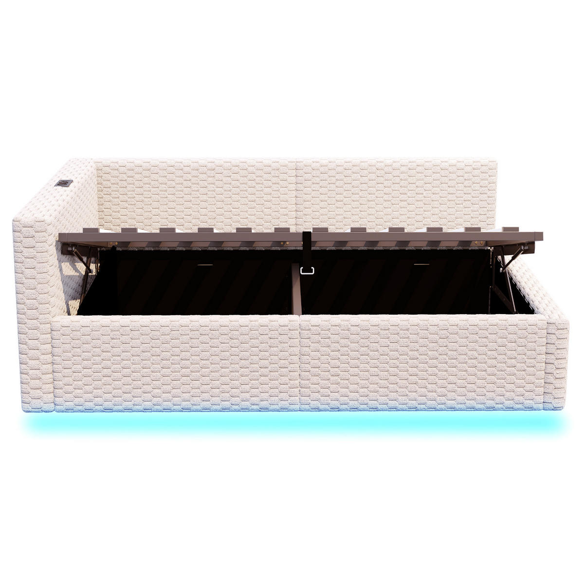 POLSTERBETT 90/200 cm aus Samt mit LED, USB-/Typ-C-Anschluss und hydraulischem Bettkasten, Beige - Beige, Holzwerkstoff (90/200cm) - Redom