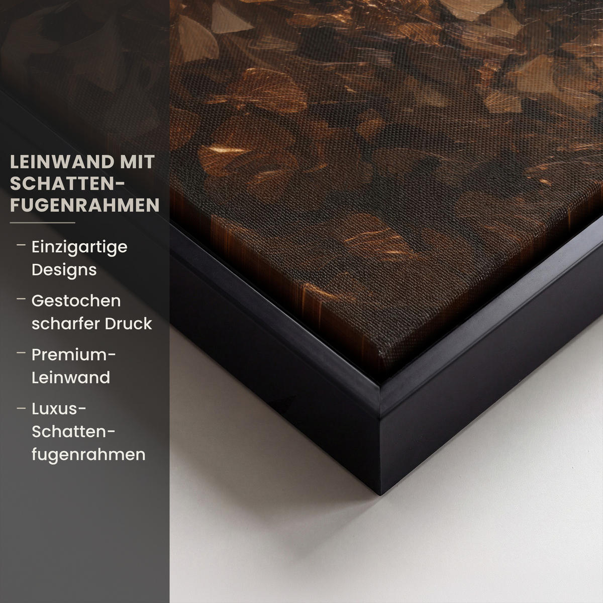 LEINWAND Bilder mit Rahmen - Gesicht - Dame - Blätter - Pinselstriche - 30x20 - Goldfarben, Textil (30/20cm) - MuchoWow