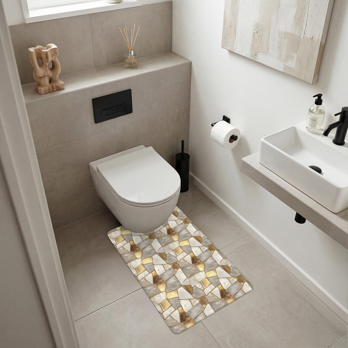 WC PŘEDLOŽKA Mozaika - Mramor - Zlato 50x80 cm - šampaňská, textil/plast (50/1cm) - OnlyWow