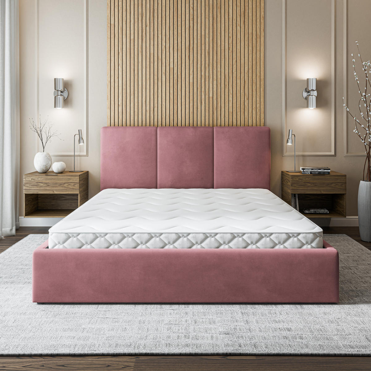POLSTERBETT AZURI 160x200 cm mit Bettkästen - Rosa - Rosa, Holz (160/200cm) - MASSENO