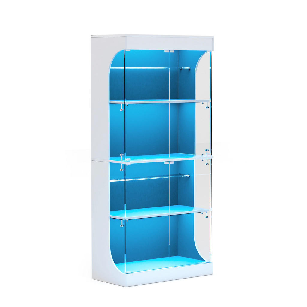 Redom SKLENĚNÁ vitrína 80/35/165 cm s LED osvětlením, pohybovým senzorem, USB a USB-C nabíjením, bílá