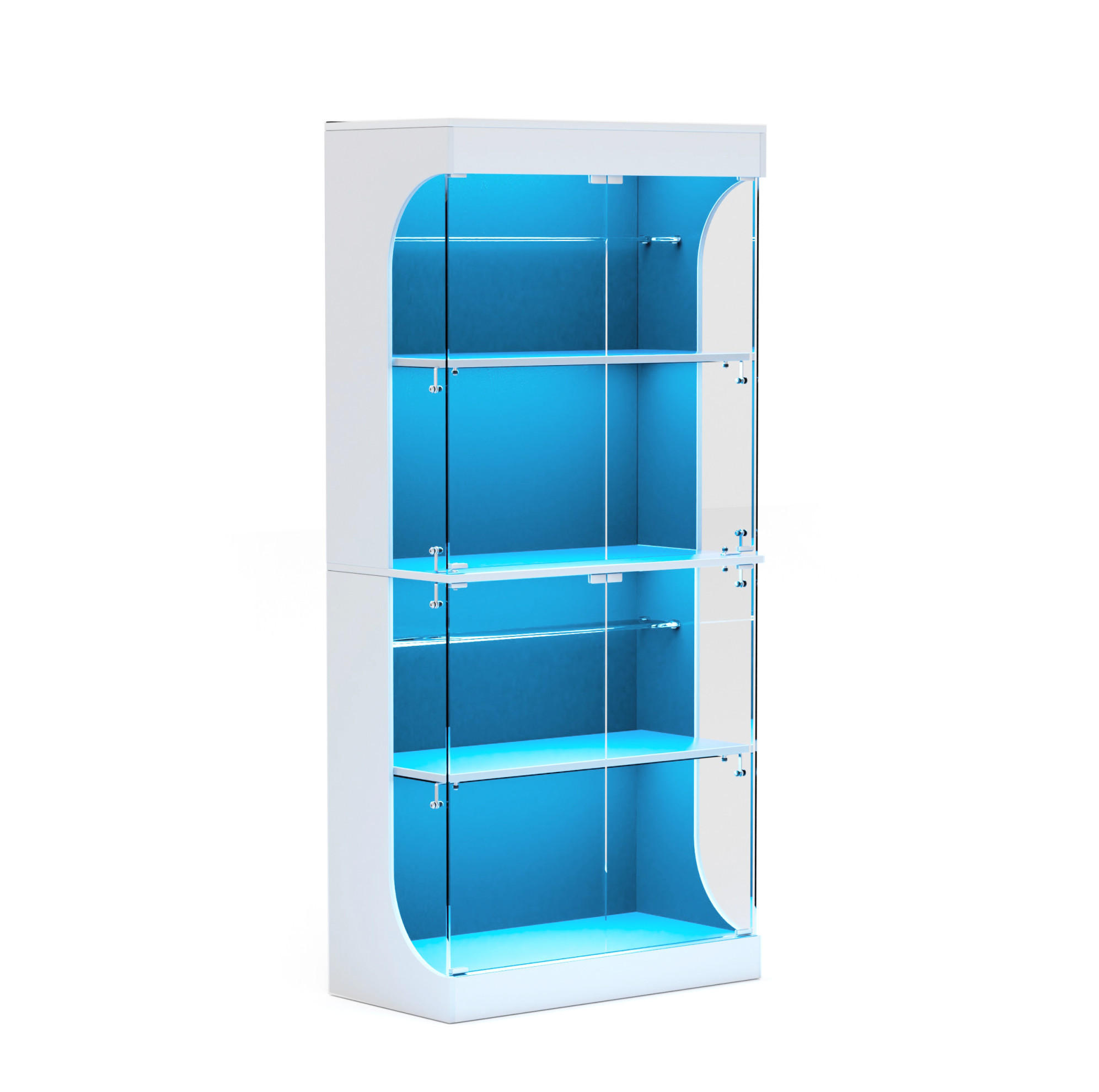 VITRINE 80/35/165 cm mit LED-Beleuchtung, Bewegungssensor, USB-/USB-C-Ladestation und Glastüren, Weiß - Weiß, Holzwerkstoff (80/165/35cm) - Redom