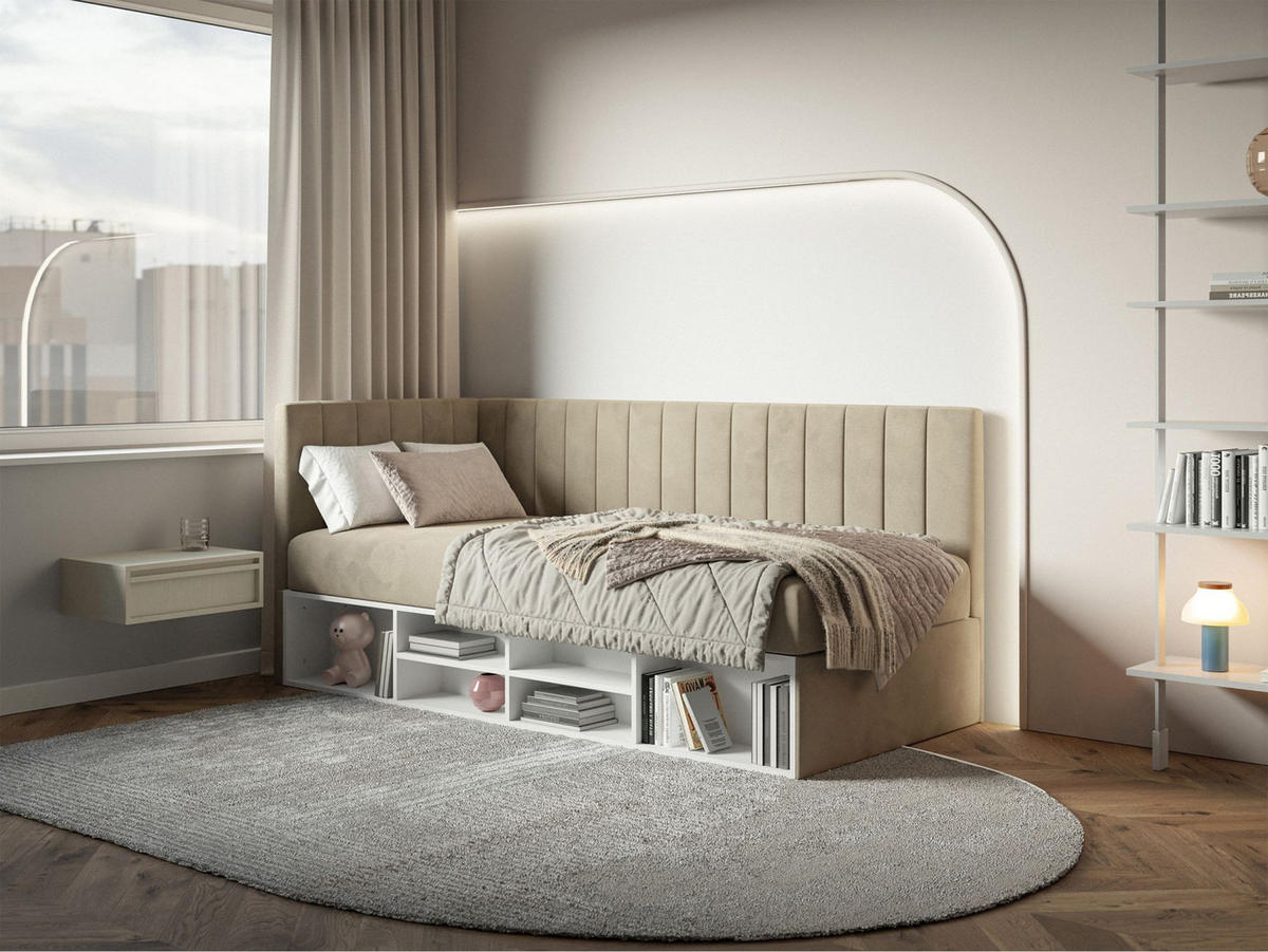 JUGENDBETT Ventrio Graubeige Easy-Clean-Samtbezug 90x200 cm - Taupe, Holz/Textil (90/200cm) - Selsey