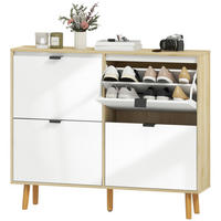 SCHUHSCHRANK, schmaler Schuhschrank, 4 Klappschubladen, Hochglanztür, 105 x 24 x 92,5 cm, weiß - Weiß, Holzwerkstoff (105/92.5/24cm) - HOMCOM