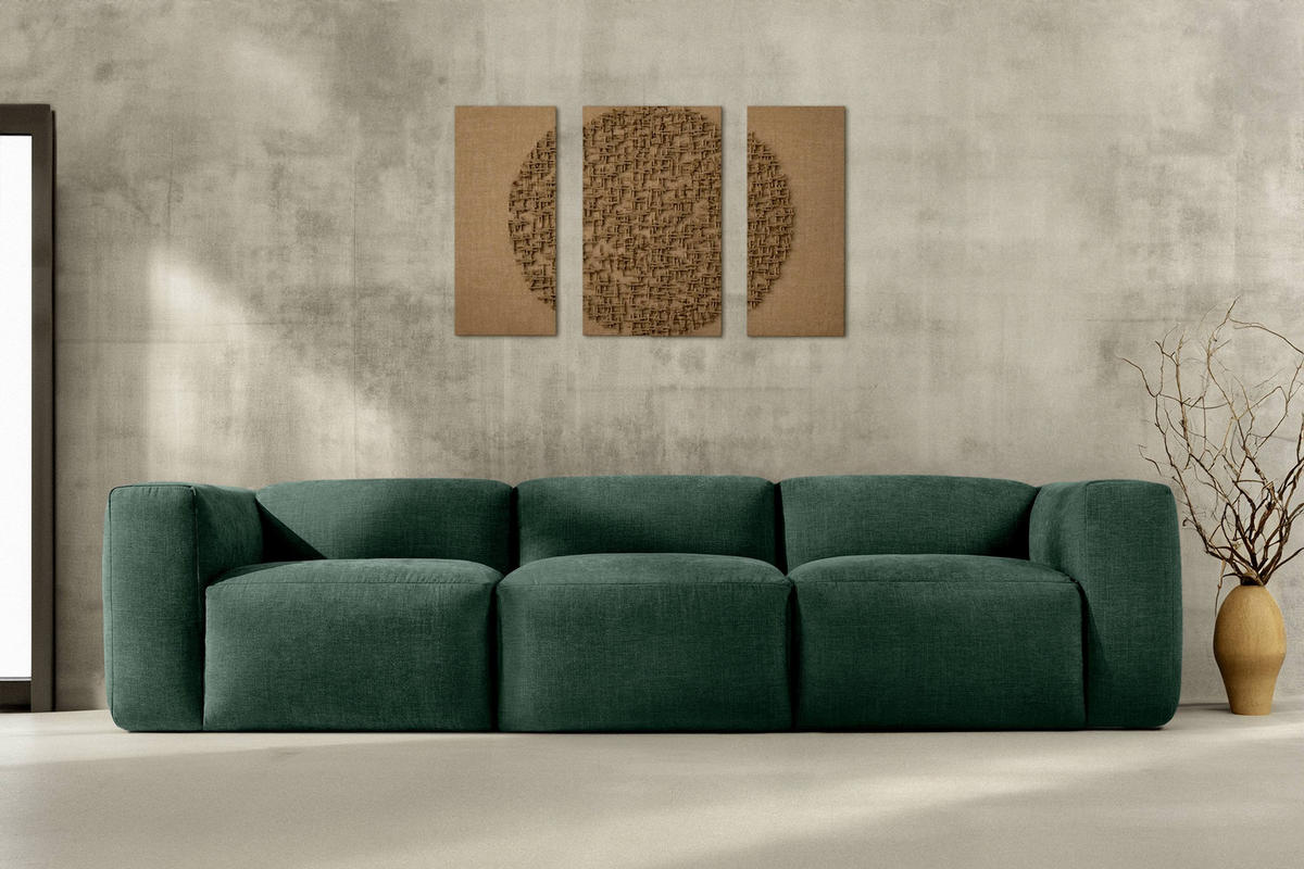 3-SITZER-MODULSOFA BUFFO mit extrem weicher und bequemer Sitzfläche, Gewebestoff, maritim - Grün, Textil (290/73/96cm) - KONSIMO®