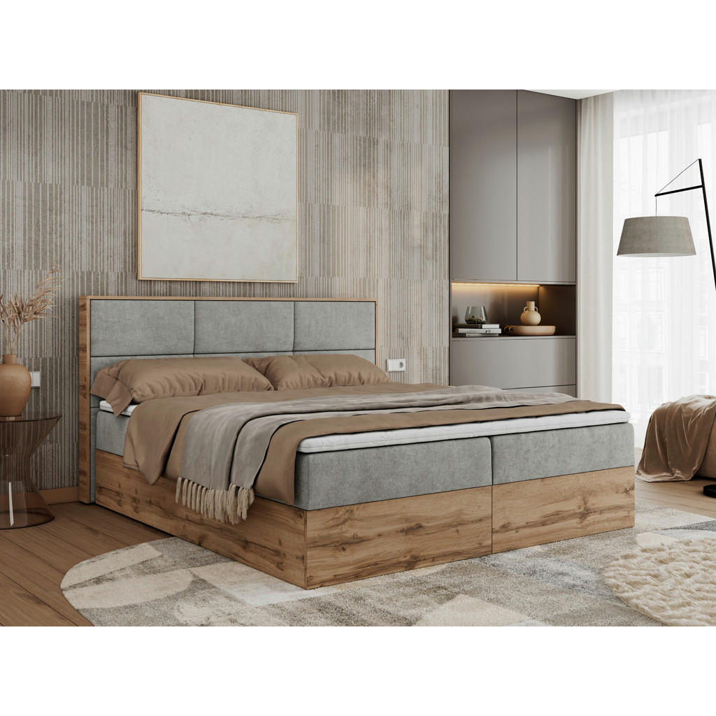 Thumbnail - MKS Boxbett, Hellgrau, Textil, 2-Sitzer, H3, 7-Zonen, Rechteckig, 120x200 cm, Schlafzimmer, Betten, Boxspringbetten
