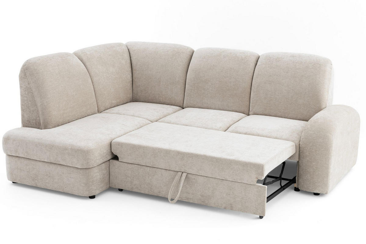 ECKSOFA VIBE L Links mit Schlaffunktion 129x205 Chenille Beige - Beige/Schwarz, Holz/Kunststoff (186/250cm) - Muffo