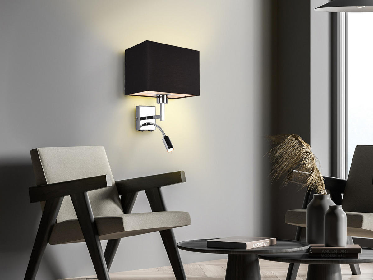 WANDLAMPE mit Schalter & Leselampe Schwarz, Höhe 31cm - Schwarz, Textil/Metall (25/31/24cm) - meineWunschleuchte