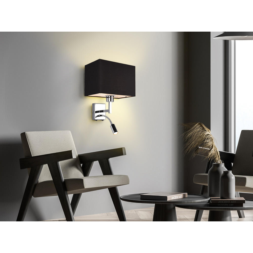 Thumbnail - meineWunschleuchte Wandlampe, Schwarz, Metall, Textil, Rechteckig,Rechteckig, E27, 25x31x24 cm, Lampen & Leuchten, Innen...