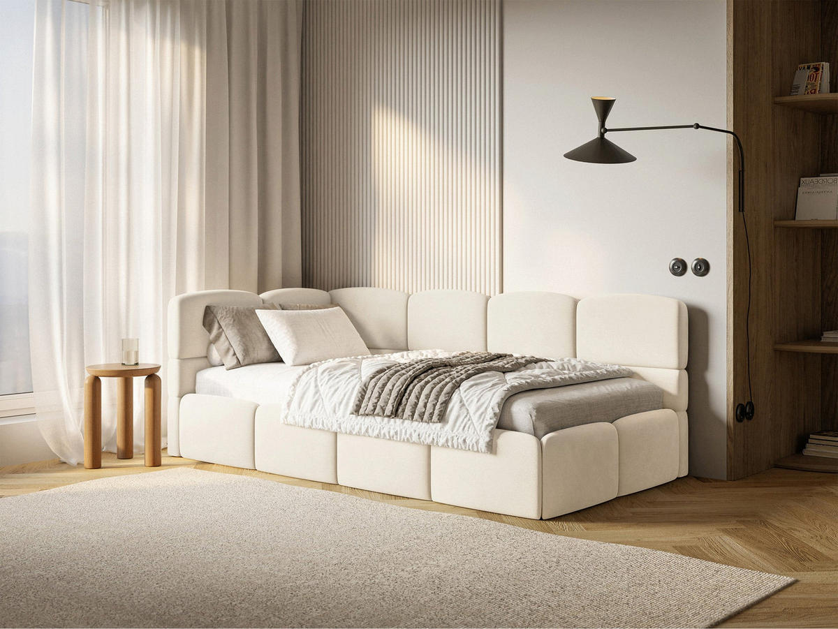 ŠTUDENTSKÁ POSTEĽ Cloudy krémová 90x200 cm, záhlavie vľavo, zamat - čierna/krémová, textil/plast (90/200cm) - Selsey