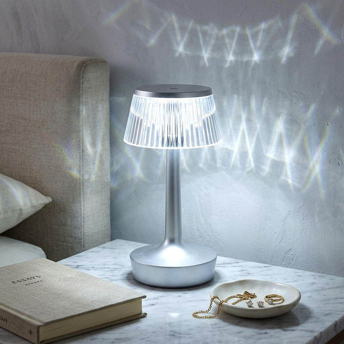 LED TISCHLEUCHTE Kristall Silber - Silberfarben, Kunststoff (12/12/23cm) - Globo Lighting