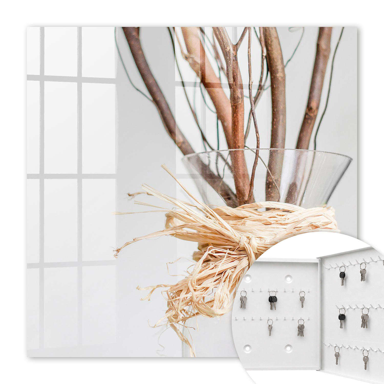 SCHLÜSSELBOX Weiß 30x30 cm – Türöffnung nach rechts - Zweige in einer Vase - Beige, Metall (30/30/5cm) - TULUP