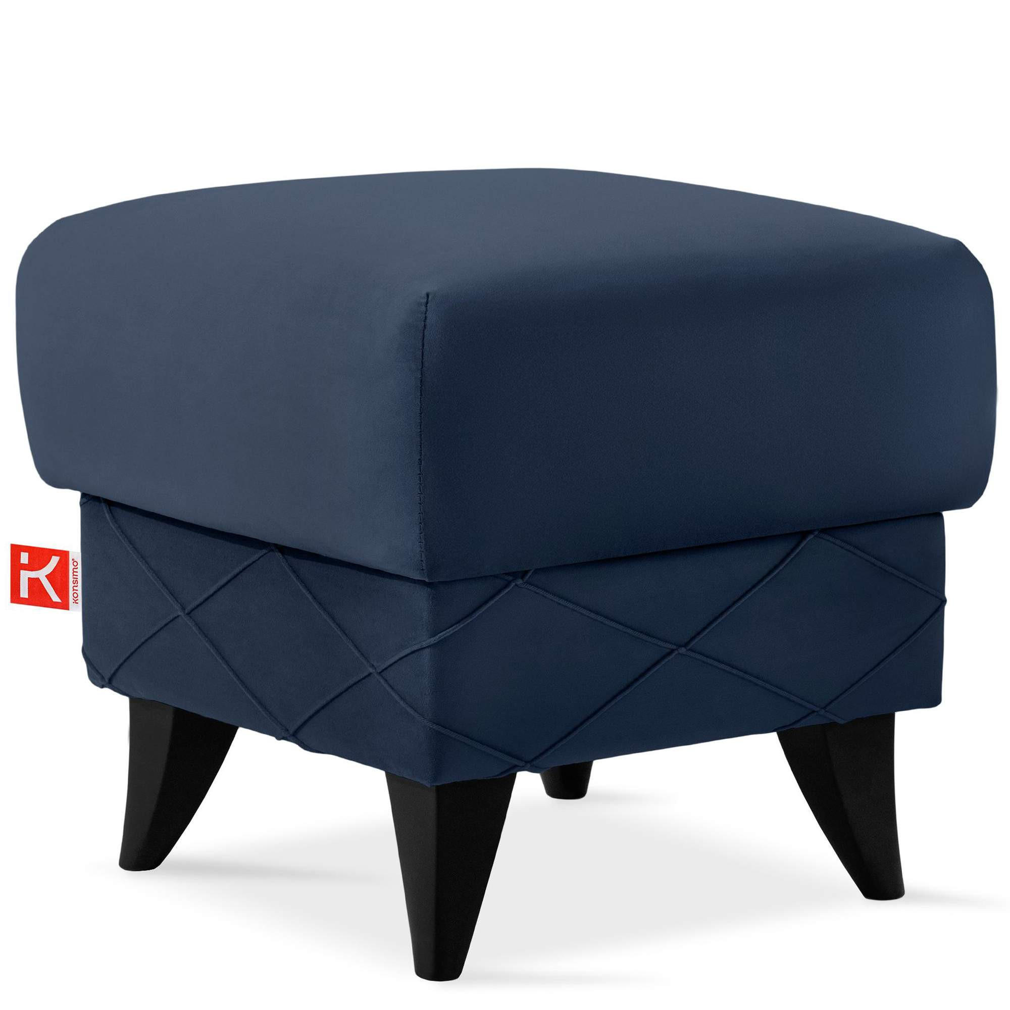 HOCKER GUSTAVO III Fußstütze, Velours, Dunkelblau - Dunkelblau, Holz/Holzwerkstoff (53/49/53cm) - KONSIMO®