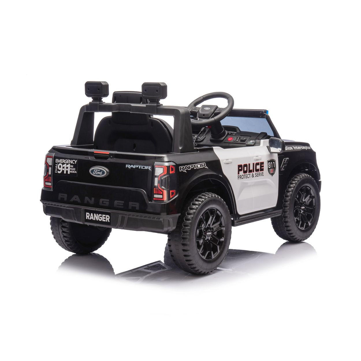 ELEKTROAUTO Ford Police schwarz Bluetooth, Fernbedienung, Gurt, MP3 - Schwarz, Kunststoff (108/73/50cm) - Chipolino