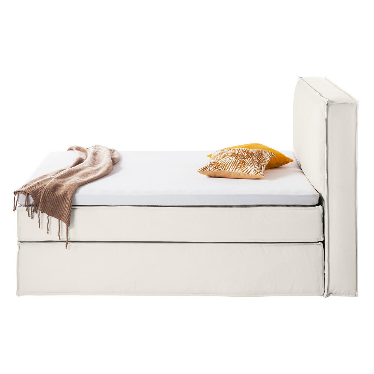 BOXSPRINGBETT mit Kopfteil - Premium - Weiß, Textil (180/200cm) - home24