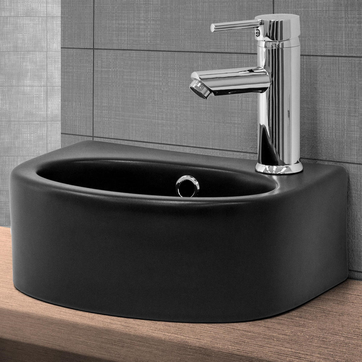 WASCHBECKEN - Schwarz, Keramik (25.5/13/33.5cm) - ML-DESIGN