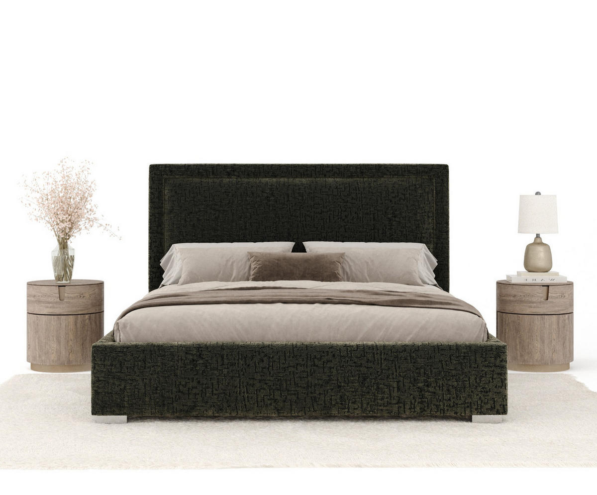POLSTERBETT Ordina Olivgrün 160/200 cm im Chenille-Stoff - Silberfarben/Naturfarben, Holz/Holzwerkstoff (160/200cm) - Maison de Reve