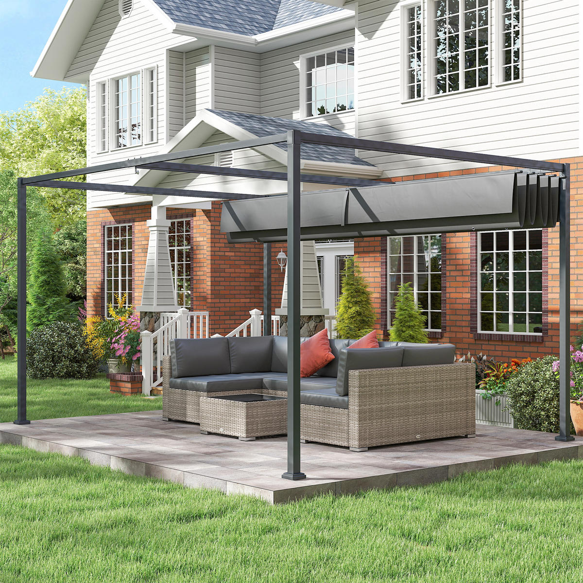 PERGOLA, Robuster Sonnenschutz für Garten, Balkon, Terrasse, aus Metall und Kunststoff, UV- und wasserabweisend, Dunkelgrau - Dunkelgrau, Metall (400/222/300cm)