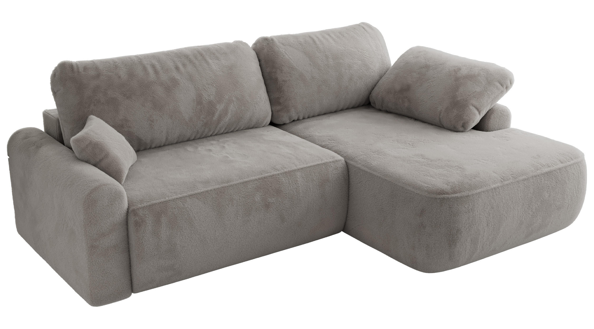 ECKSCHLAFSOFA CUBO L Hellgrau Plüsch - rechts - Hellgrau/Schwarz, Kunststoff/Textil (187/273cm) - MKS