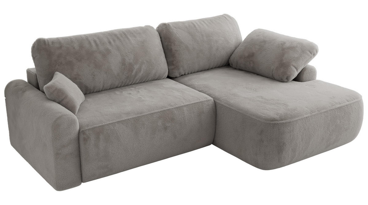 ECKSCHLAFSOFA CUBO L Hellgrau Plüsch - rechts - Hellgrau/Schwarz, Kunststoff/Textil (187/273cm) - MKS