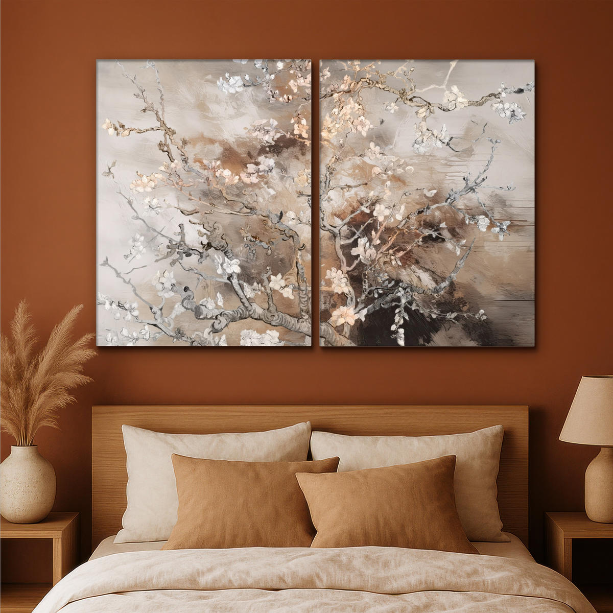 LEINWANDBILD 2er Set Mandelblüte - Abstrakt - Beige 180x120 cm - Beige, Textil (180/120cm) - MuchoWow