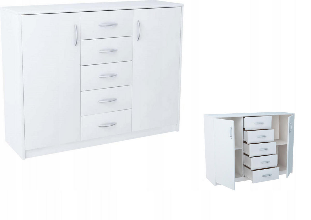 KOMMODE 2D5S Weiß 110/35/85 cm moderne Optik - Weiß, Holzwerkstoff (110/85/35cm) - Matkam Möbel