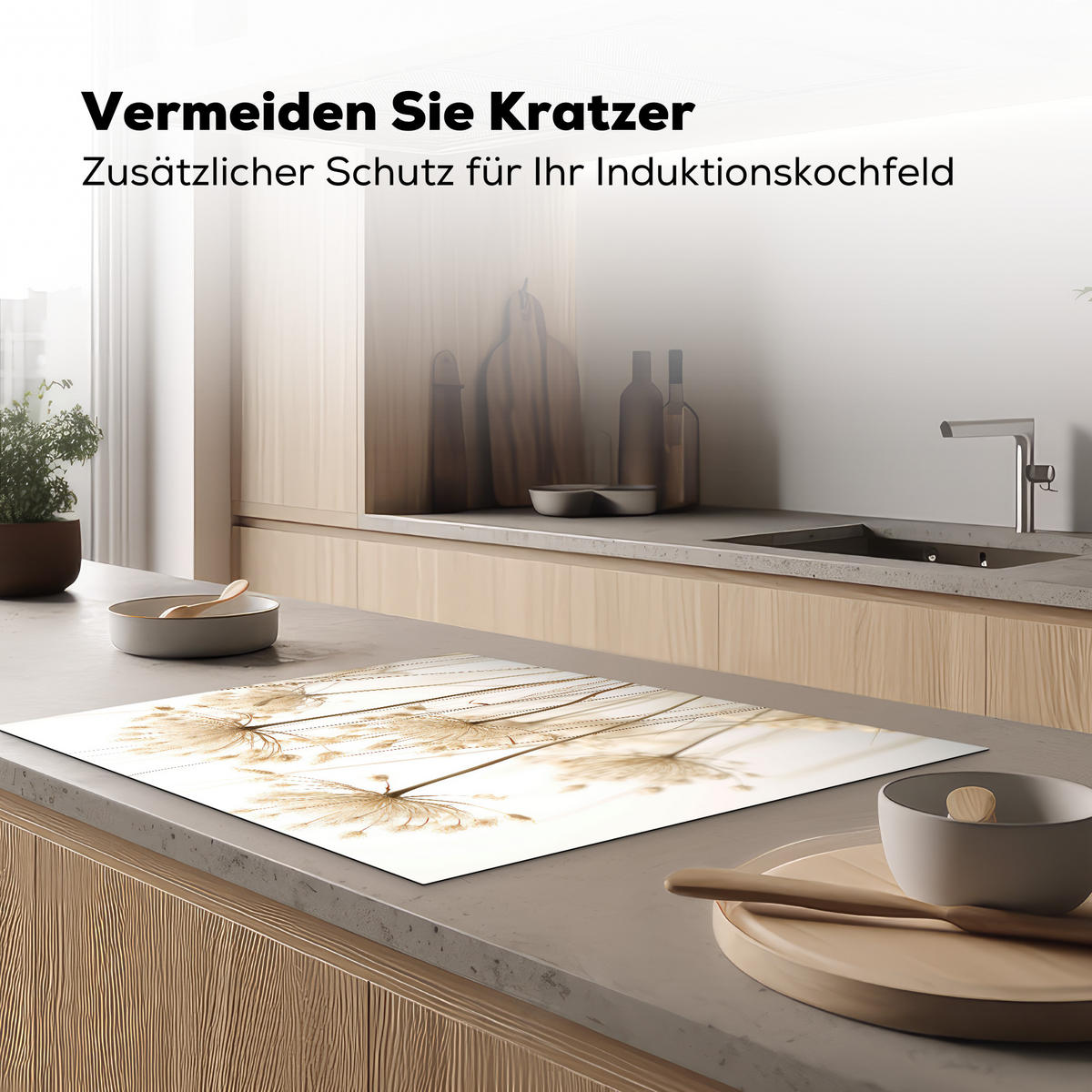 HERDABDECKPLATTE Blumen - Weiß - Sonnenlicht 77x59 cm - Ecru, Kunststoff (77/0.2/59cm) - MuchoWow