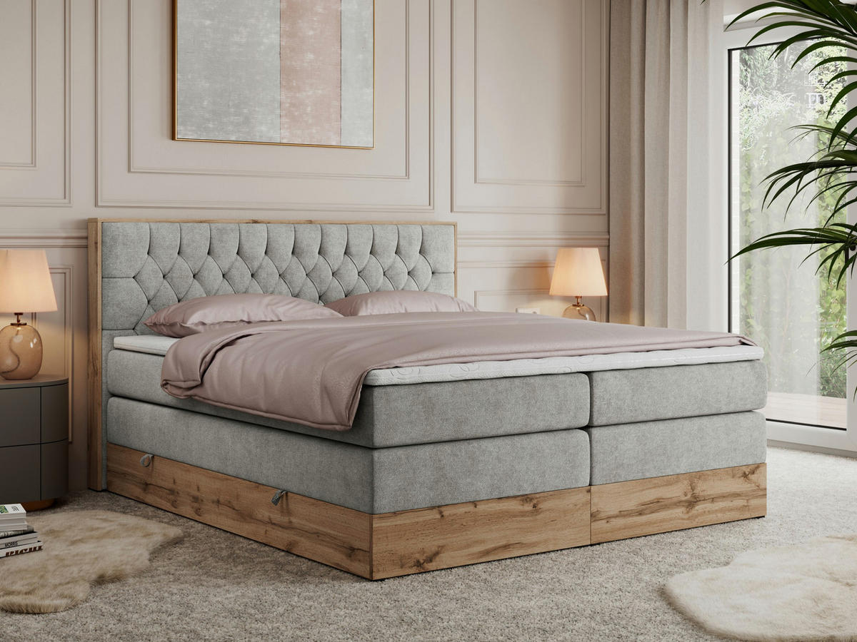 BOXSPRINGBETT AMORE KING 180/200 Hellgrau Struktur - H3 - Hellgrau, Holz/Textil (180/200cm) - MKS