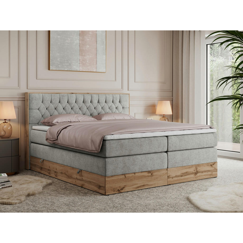 Thumbnail - MKS Boxspringbett, Hellgrau, Textil, 2-Sitzer, H4, Rechteckig, 140x200 cm, Schlafzimmer, Betten, Boxspringbetten