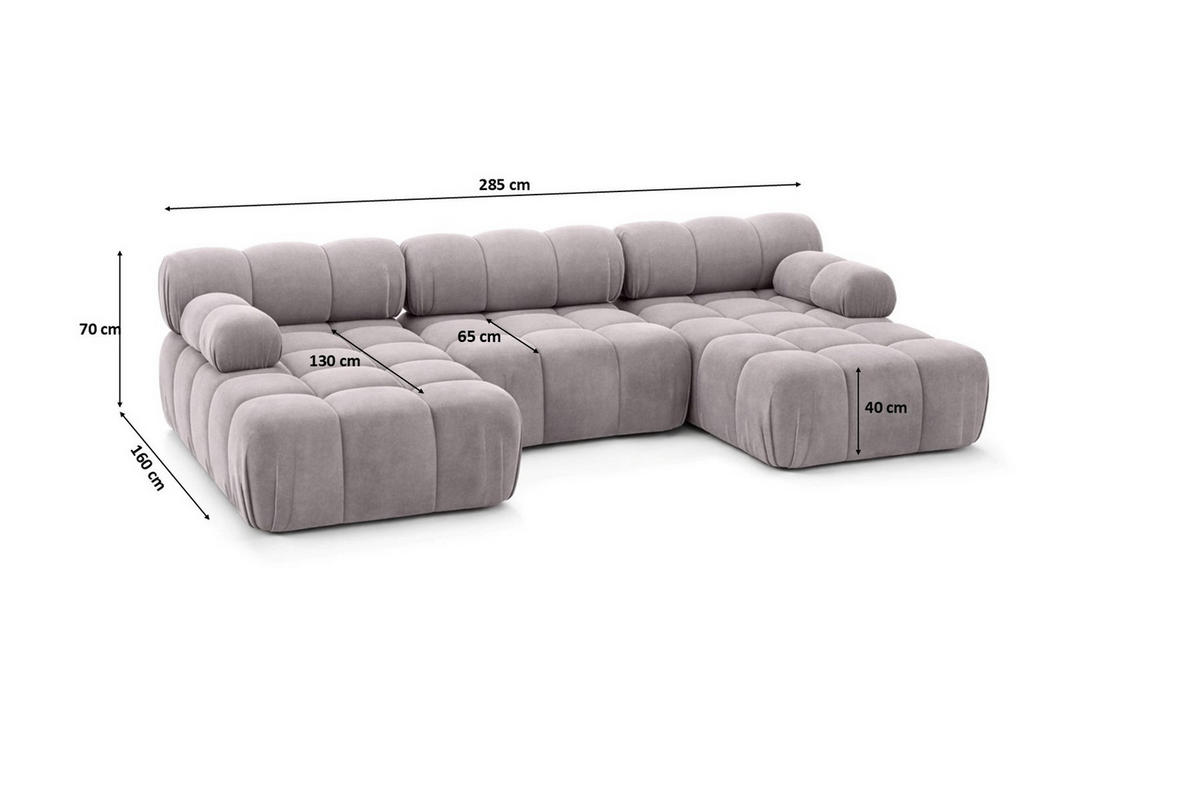 ECKSOFA U-Form, Stoff Velours Salvador, Grau, Selia U - Grau, Holz (285/70/160cm) - Kaiser Möbel