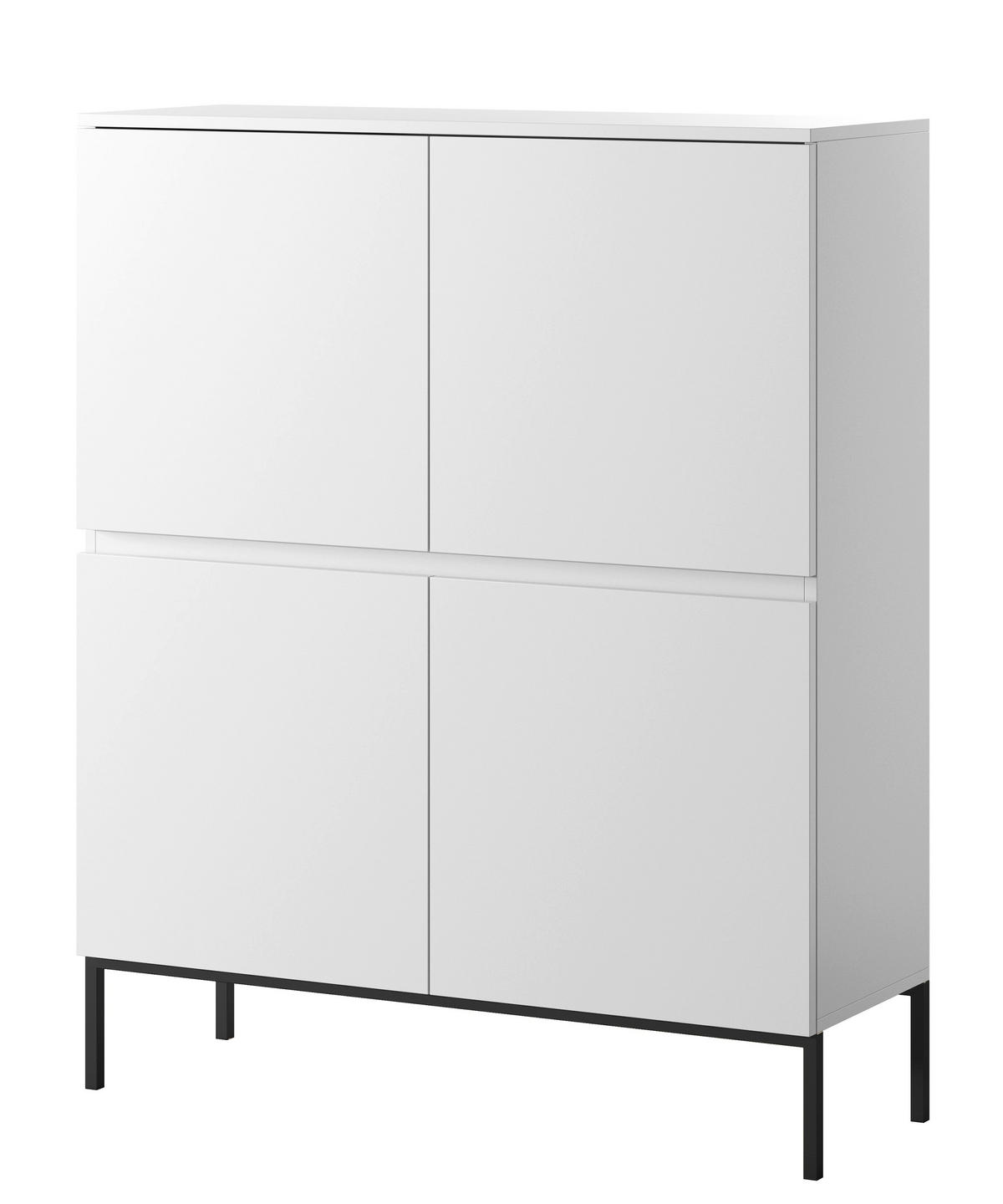 HIGHBOARD Bemmi Weiß mit schwarzen Beinen Hochkommode 4-türig 100 cm - Schwarz/Weiß, Holzwerkstoff/Metall (100/122/35cm) - Selsey