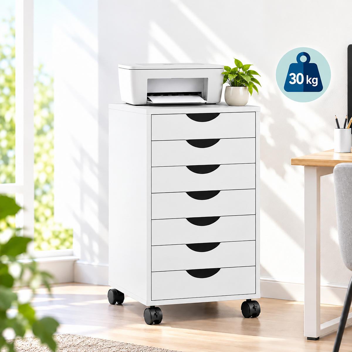 ROLLCONTAINER Industrial-Weiß 7 Schubladen - Weiß, Holzwerkstoff/Kunststoff (45/69/40cm) - Relaxdays