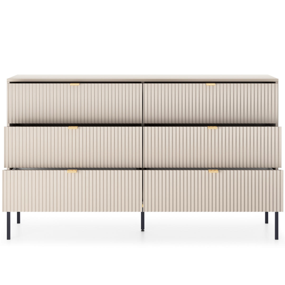 SIDEBOARD STELLARE 154/91/39cm mit 6 Schubladen Kaschmir - Kaschmir/Goldfarben, Holzwerkstoff (154/91/39cm) - MASSENO