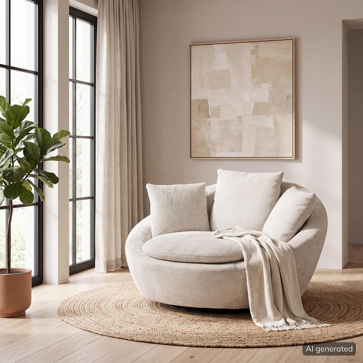 DREHSESSEL - Webstoff - Beige/Schwarz, Textil/Metall (133/80/112cm) - home24