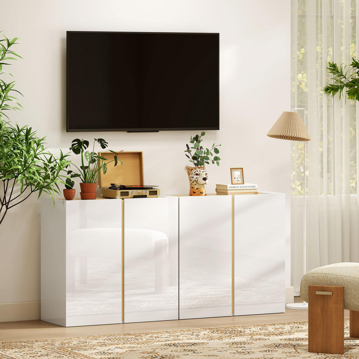 SIDEBOARD Küchenschrank mit 2 Soft-Close-Türen, Verstellbarer Einlegeboden - Weiß Hochglanz/Weiß, Holzwerkstoff/Kunststoff (40/80/80cm) - HOMCOM