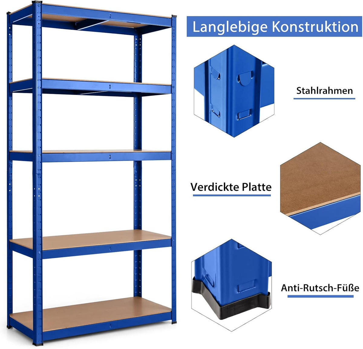 LAGERRGAL Blau - Blau, Holz (30/150/75cm) - COSTWAY
