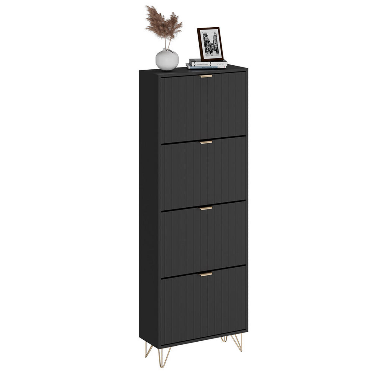 SCHUHSCHRANK Helge Schwarz 60 x 166.7 cm 4 Fächer - Schwarz, Holzwerkstoff (60/166.7/23.5cm) - Vicco